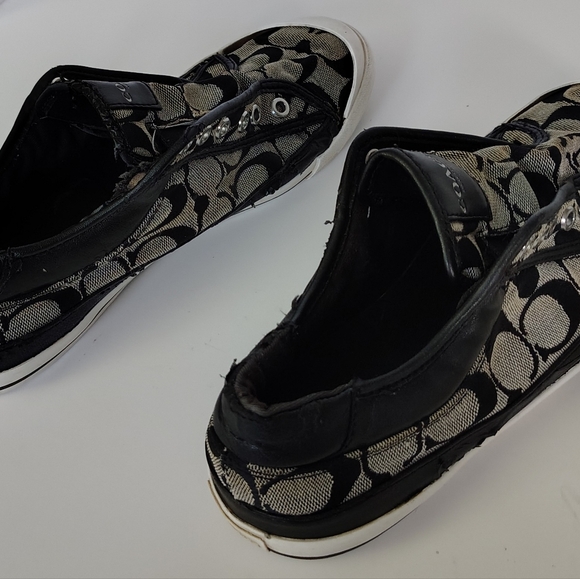 Coach Felix Womens Sneakers Jacquard Black /Gray Canvas Lace Less Sz 9 - Picture 5 of 5